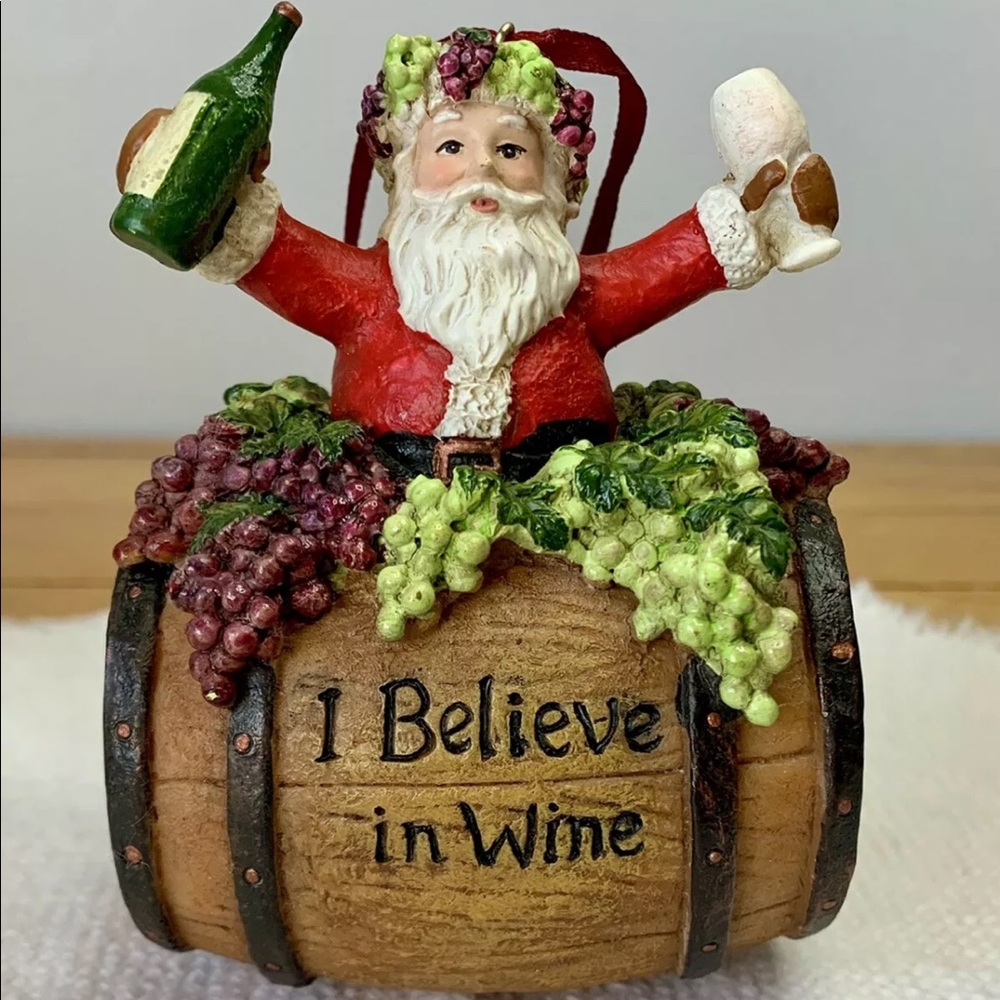 KSA Inc Wine Lover’s Christmas Ornament Santa Claus Wine Barrel, Bottle, & Glass